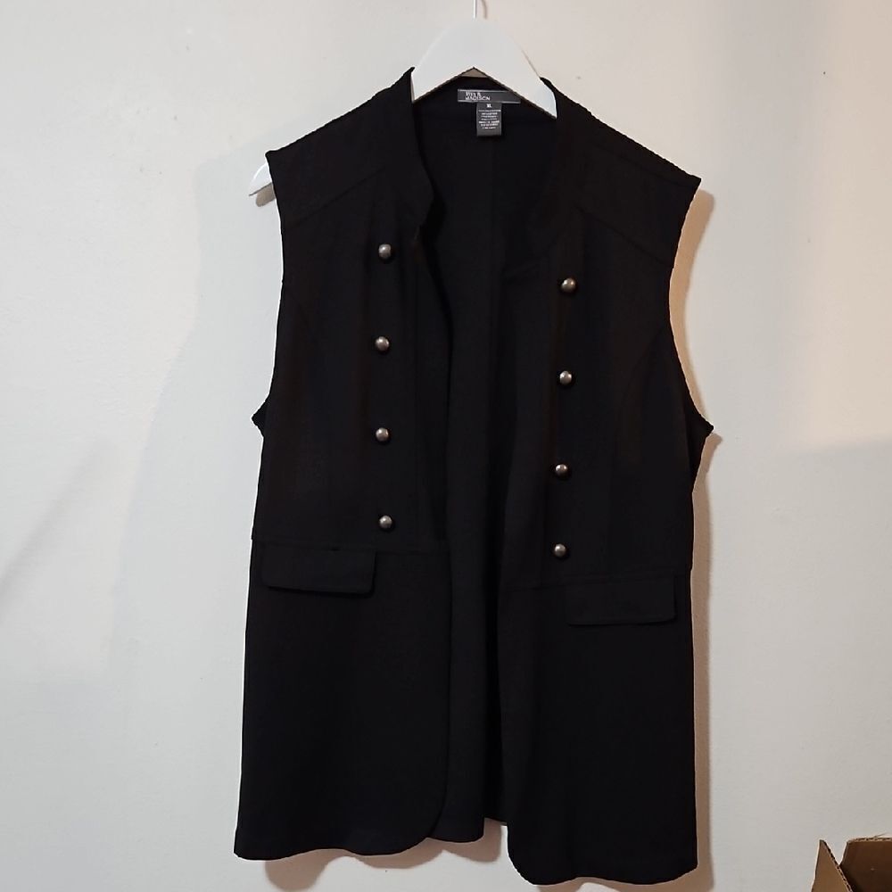 89th & Madison Black Vest with Button Accents